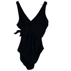 Apt 9 Womens One Piece Bathing Suit Plus Size XXL Solid Black Ribbed Side-Tie